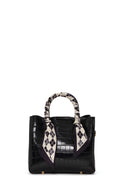 Woman Black Long-Strap Croc-Pattern Mini Shoulder Bag | Derimod