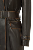 Belinda Woman Black Vintage Leather Trench Coat | Derimod