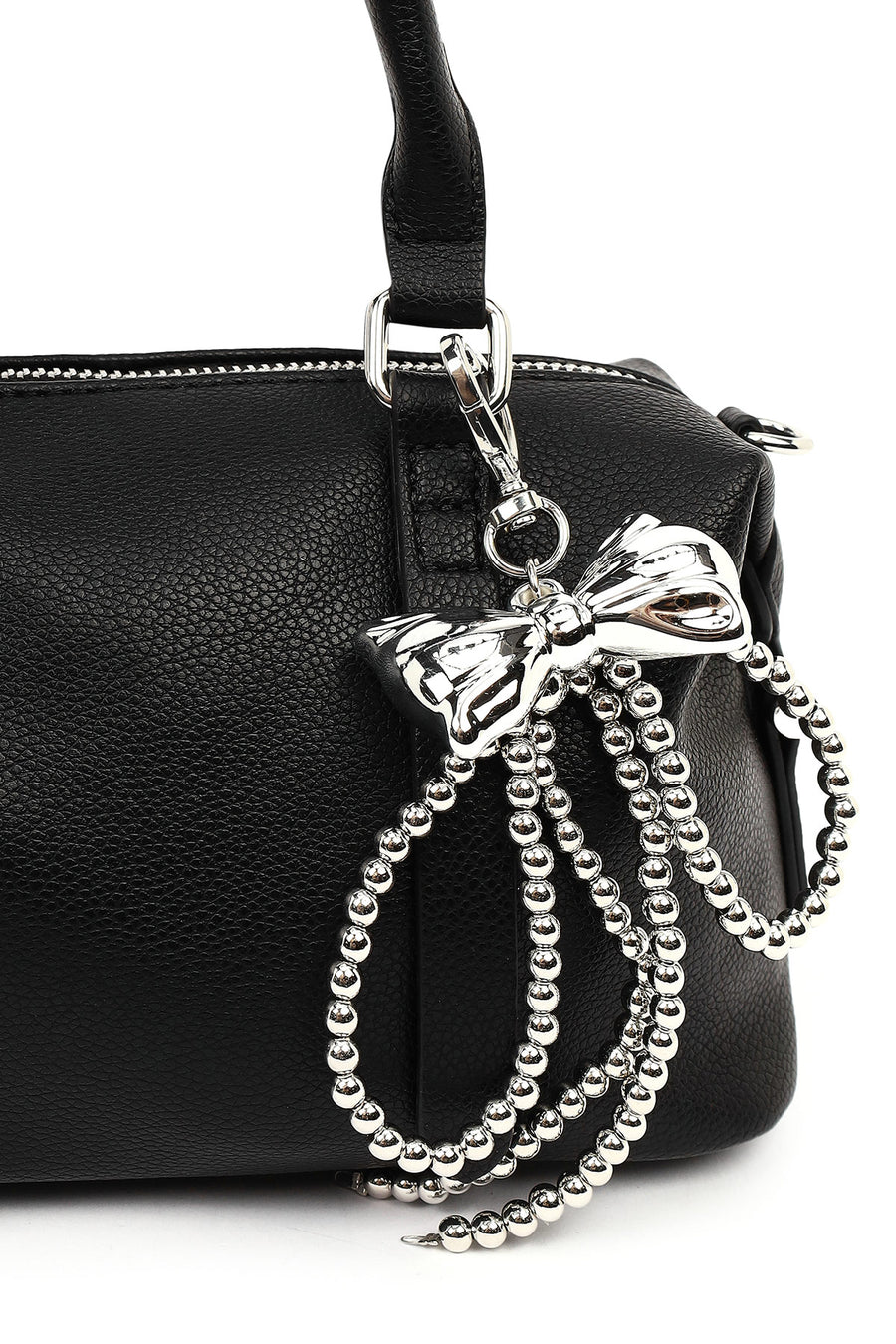 Women's Black Long Strap Charm Mini Shoulder Bag