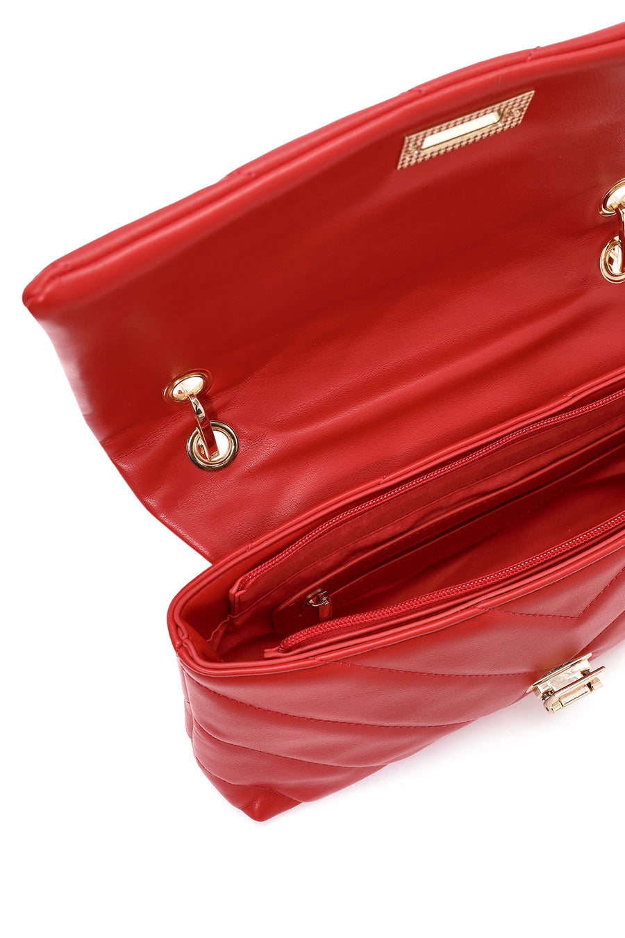 Women's Red Chain Strap Quilted Shoulder Bag