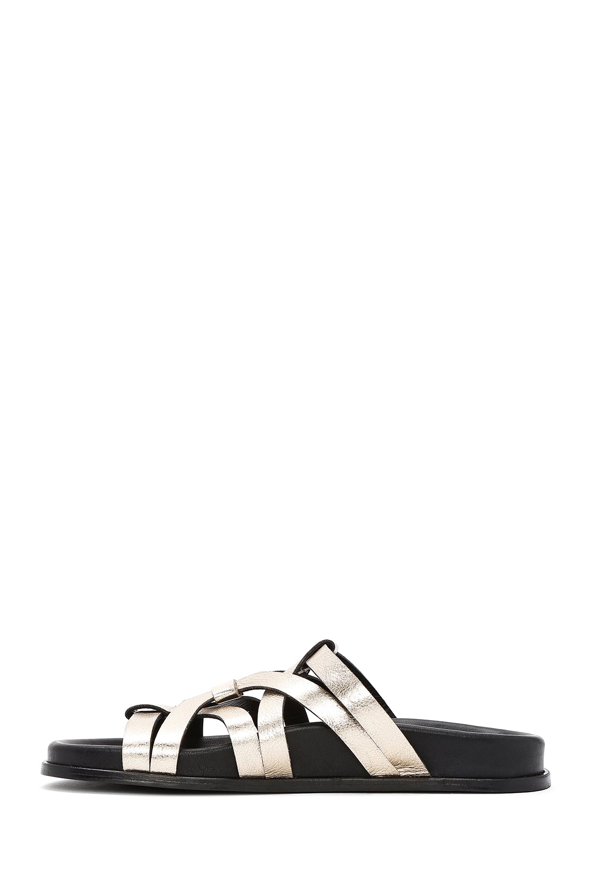 Kadın Altın Deri Metalik Terlik