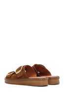 Women's Brown Buckle Suede Leather Slippers | Derimod