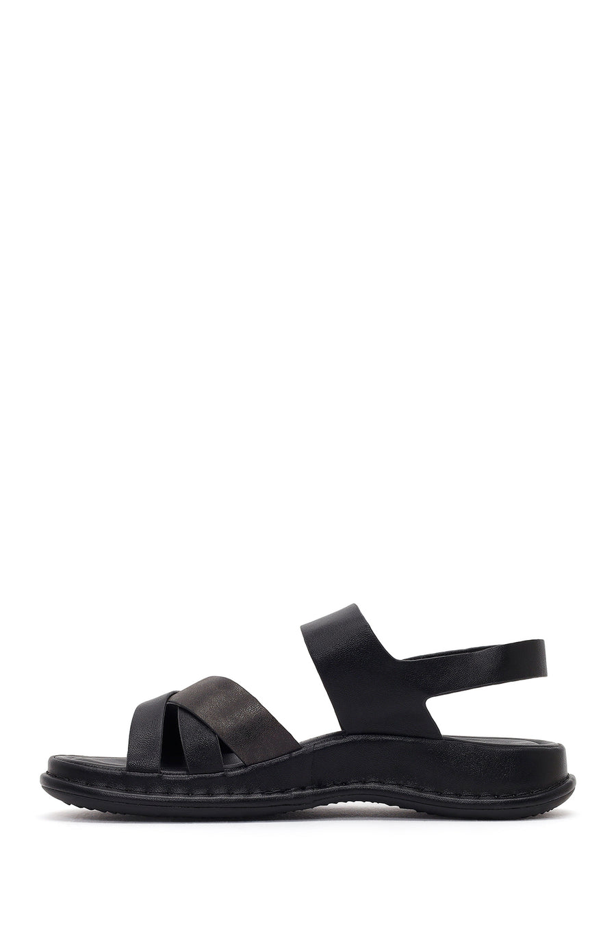 Women's Black Strapped Thick-Soled Comfort Sandals