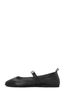 Women's Black Buckle Leather Ballerinas | Derimod