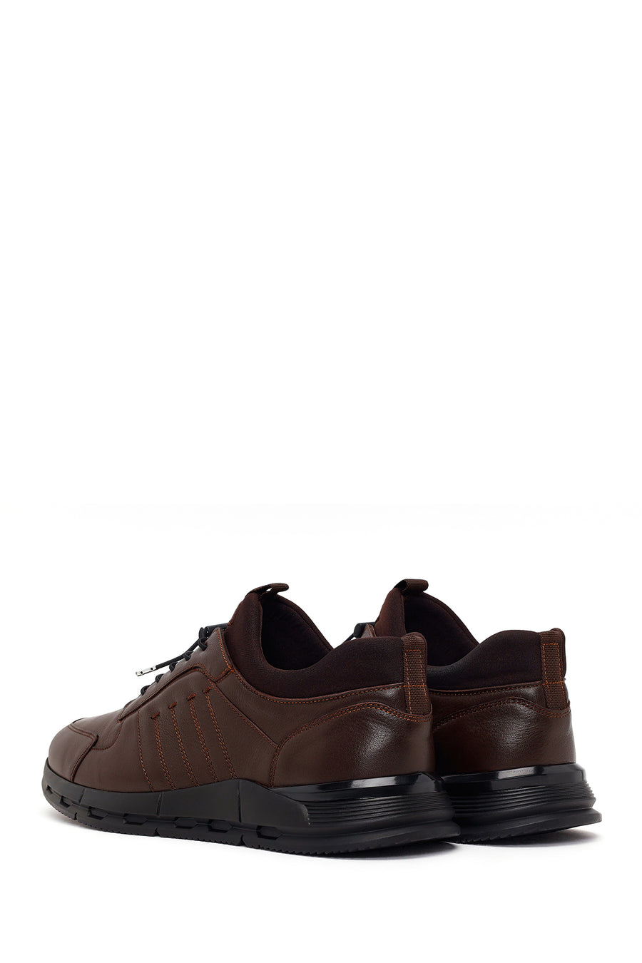 Erkek Kahverengi Bağcıklı Deri Sneaker