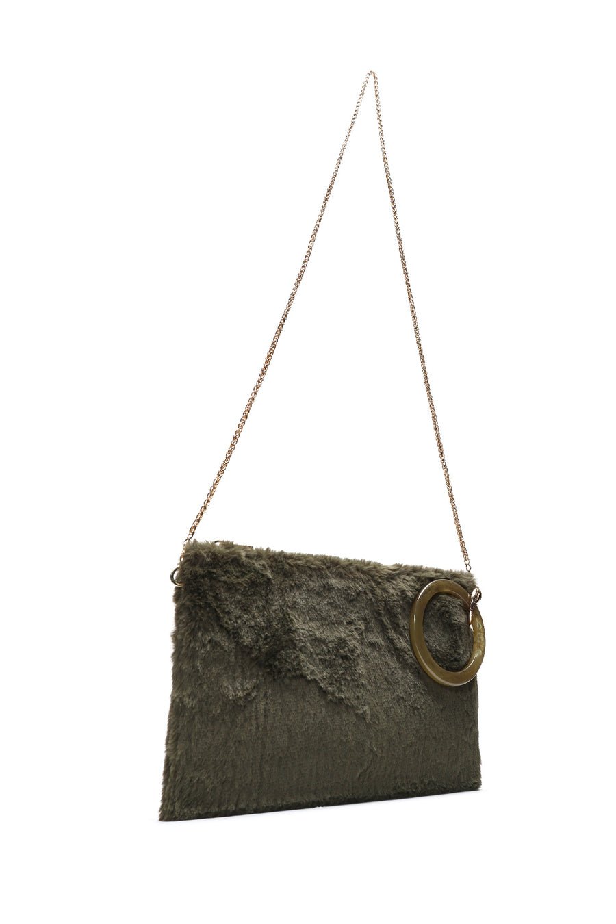 Women's Khaki Chain Strap Plush Clutch Bag