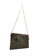 Women's Khaki Chain Strap Plush Clutch Bag | Derimod