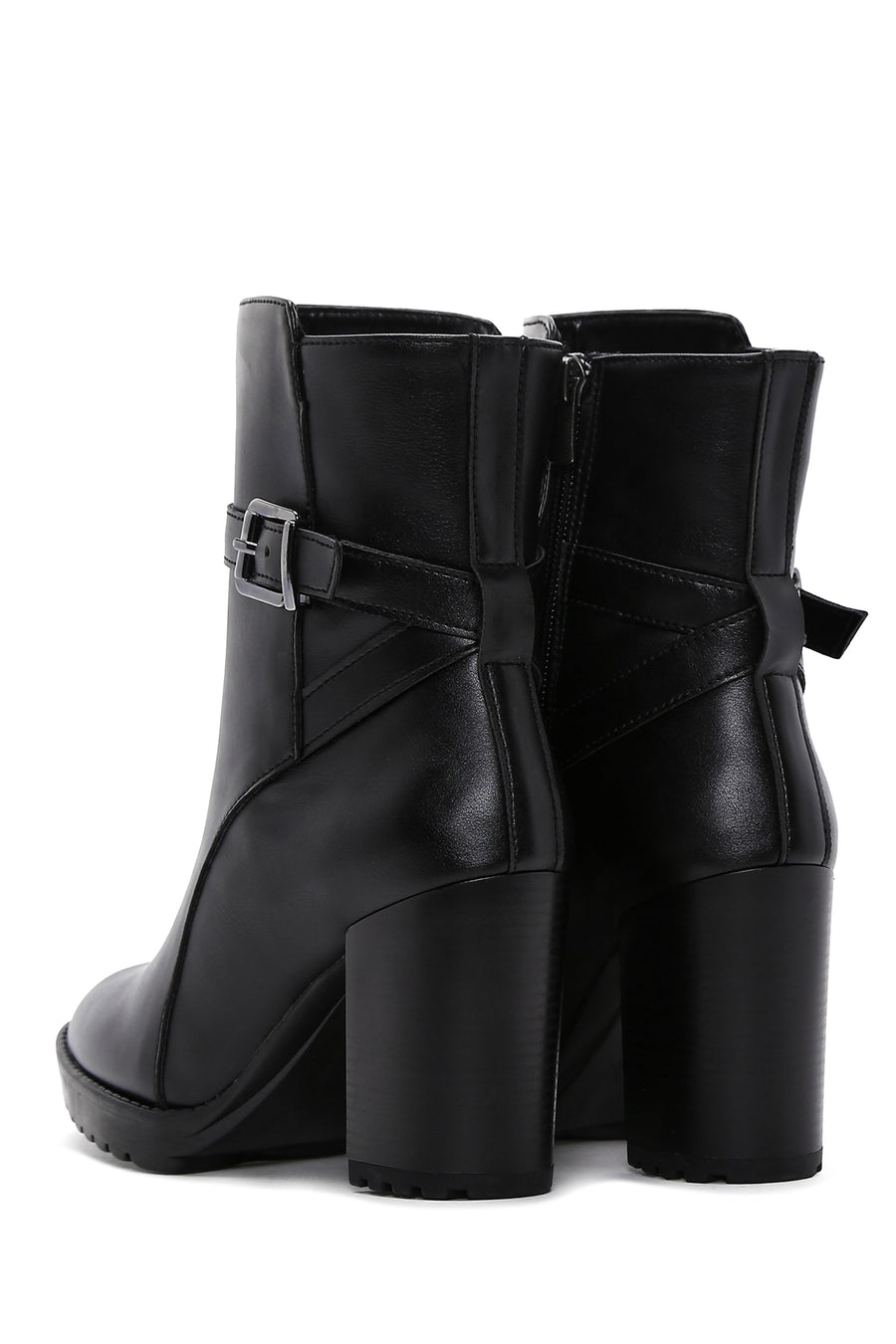 Women's Black Buckle Heeled Boots