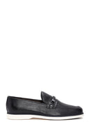 Men's Black Leather Printed Buckle Casual Loafer | Derimod