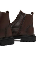 Men's Brown Zipper Leather Boot | Derimod