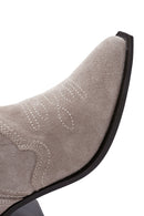 Women's Beige Thick Heeled Suede Leather Cowboy Boots | Derimod