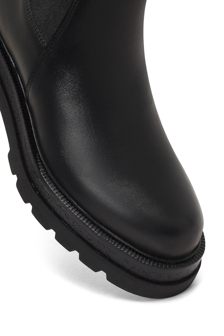 Woman Black Thick-Soled Leather Chelsea Boots