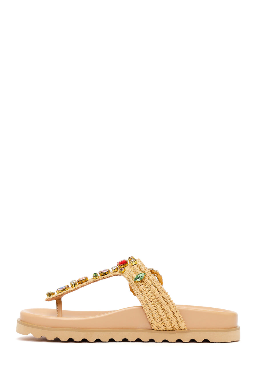 Woman Beige Embellished Straw Flip-Flops