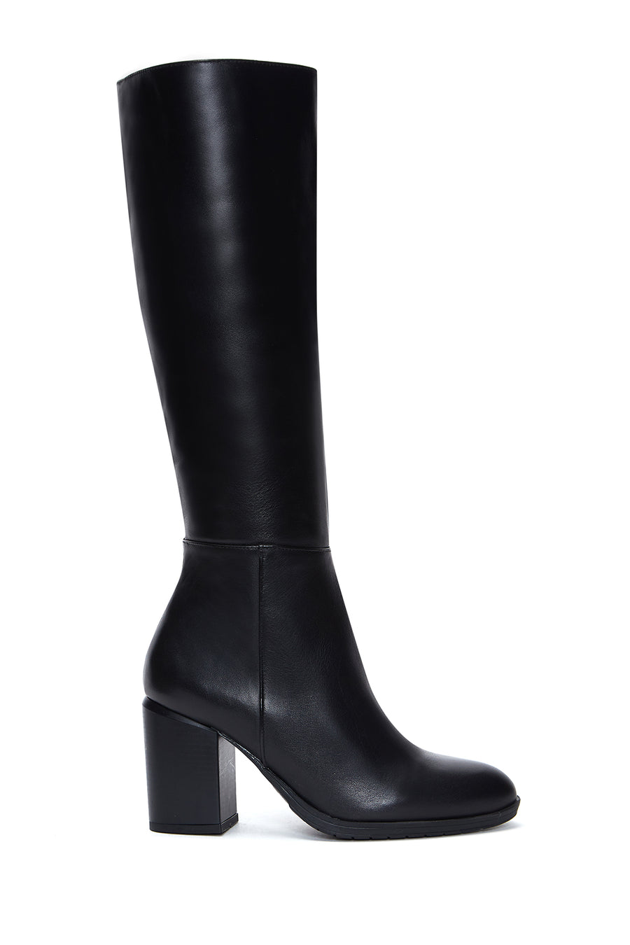 Women's Black Zippered Thick Heel Leather Boots 24WFD240118 | Derimod