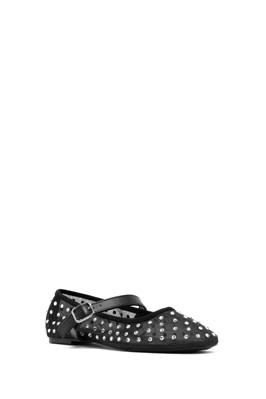 Women's Black Buckled Stone Fabric Ballerinas