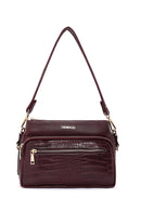 Women's Claret Red Long Strap Crocodile Crossbody Bag | Derimod