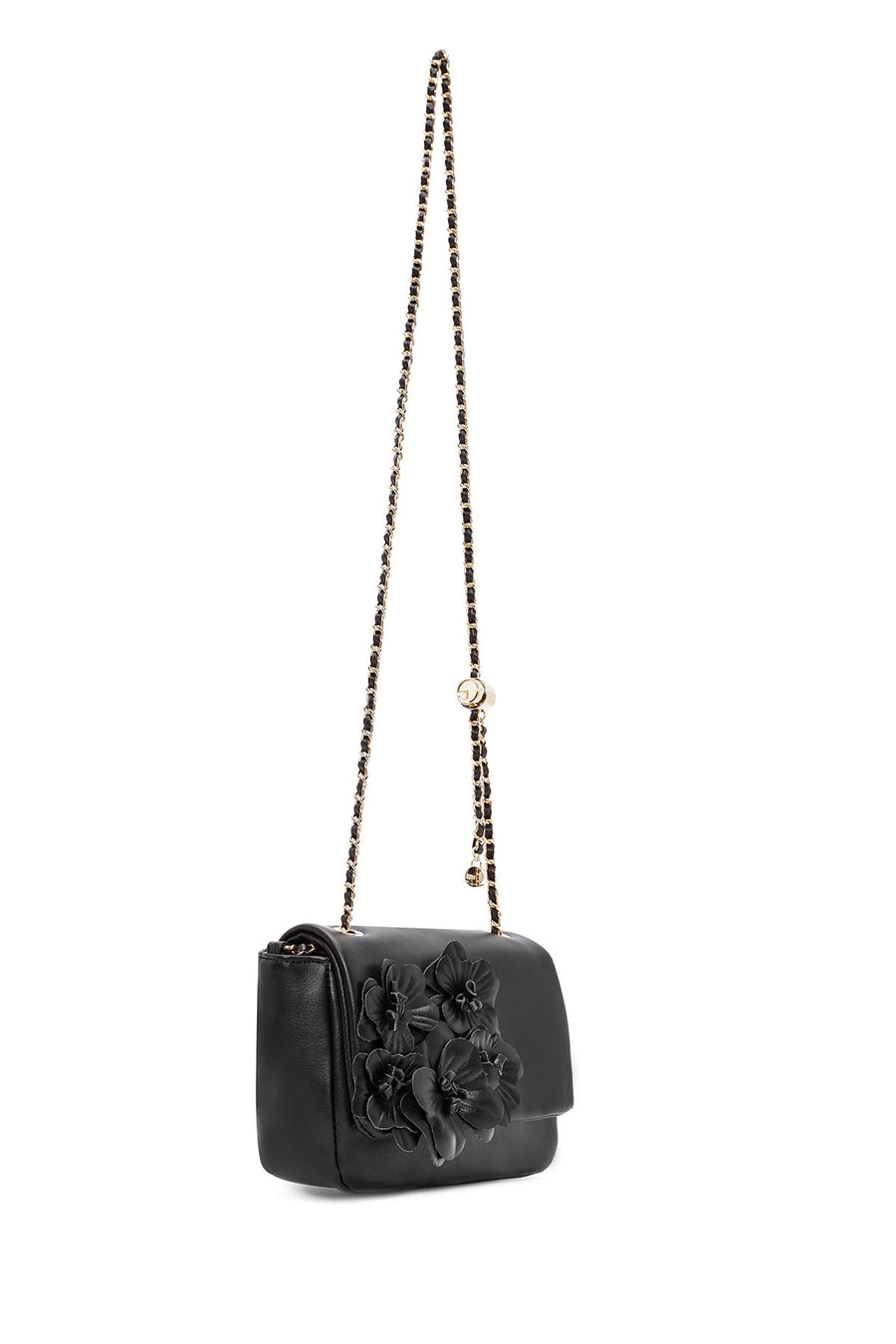 Women's Black Chain Strap Floral Detailed Mini Shoulder Bag