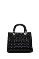 Women's Black Long Strap Patterned Patent Leather Handbag | Derimod