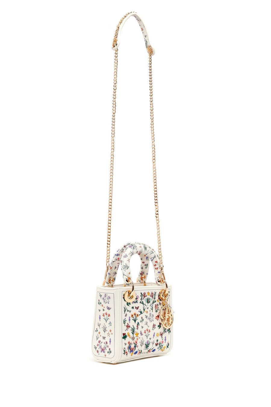 Woman Multicolored Patterned Mini Evening Bag with Long Chain Strap