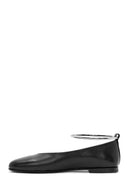 Women's Black Metal Detailed Leather Ballerinas | Derimod