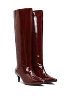 Woman Burgundy Short Thin-Heeled Patent Leather Boots | Derimod