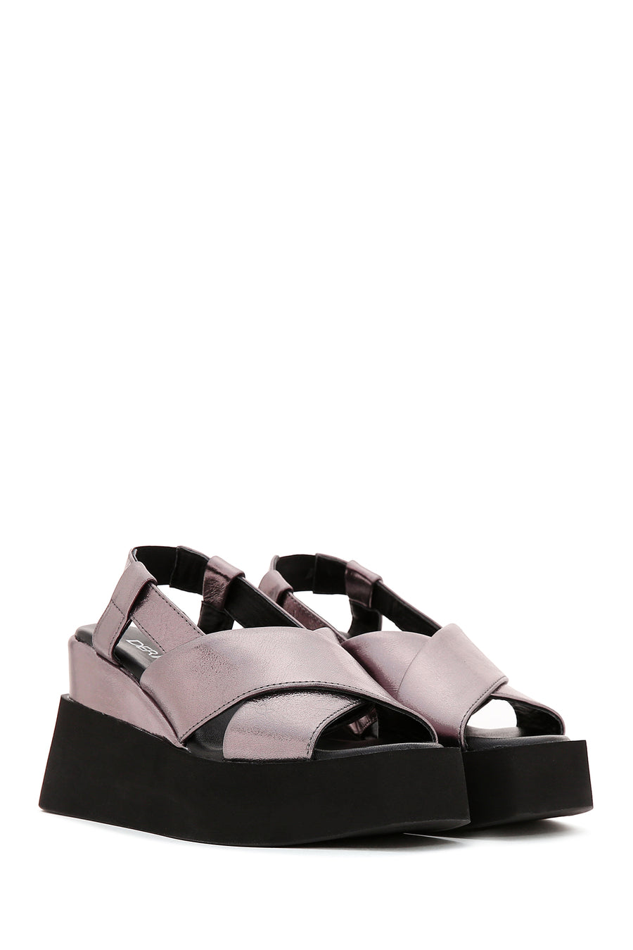 Women's Platinum Leather Wedge Heel Sandals
