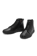 Men's Black Zippered Lace-Up Leather Boots | Derimod