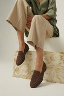Woman Dark Mink Suede Loafer | Derimod
