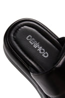 Women's Black Double-Striped Leather Comfort Slippers | Derimod