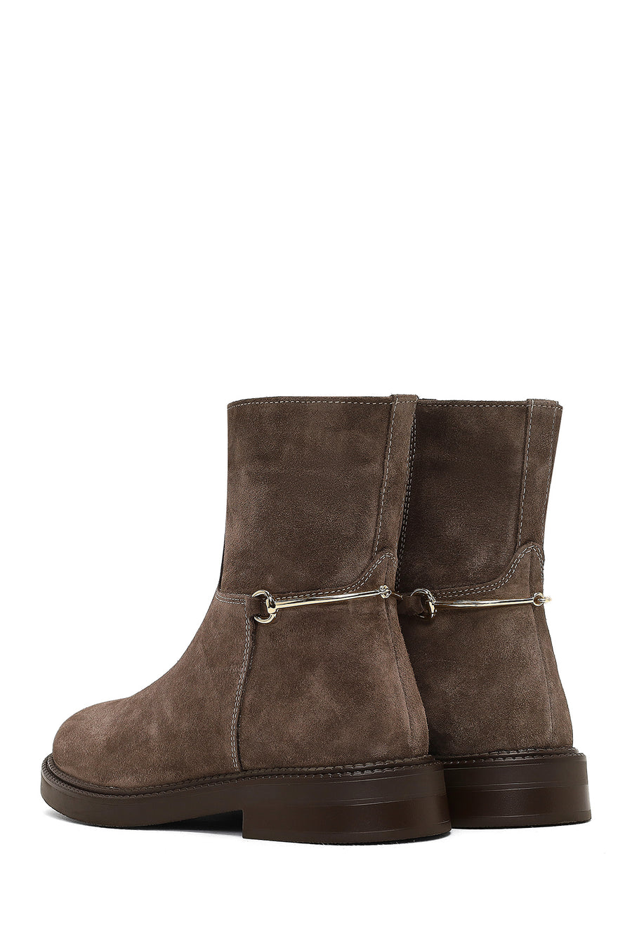 Woman Mink Zip Closure Buckled Suede Boots