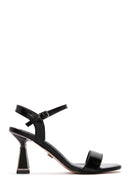 Women's Black Ankle Strap Metallic Thin Heel Sandals | Derimod