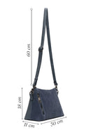 Woman Blue Long-Strap Suede Crossbody Bag | Derimod