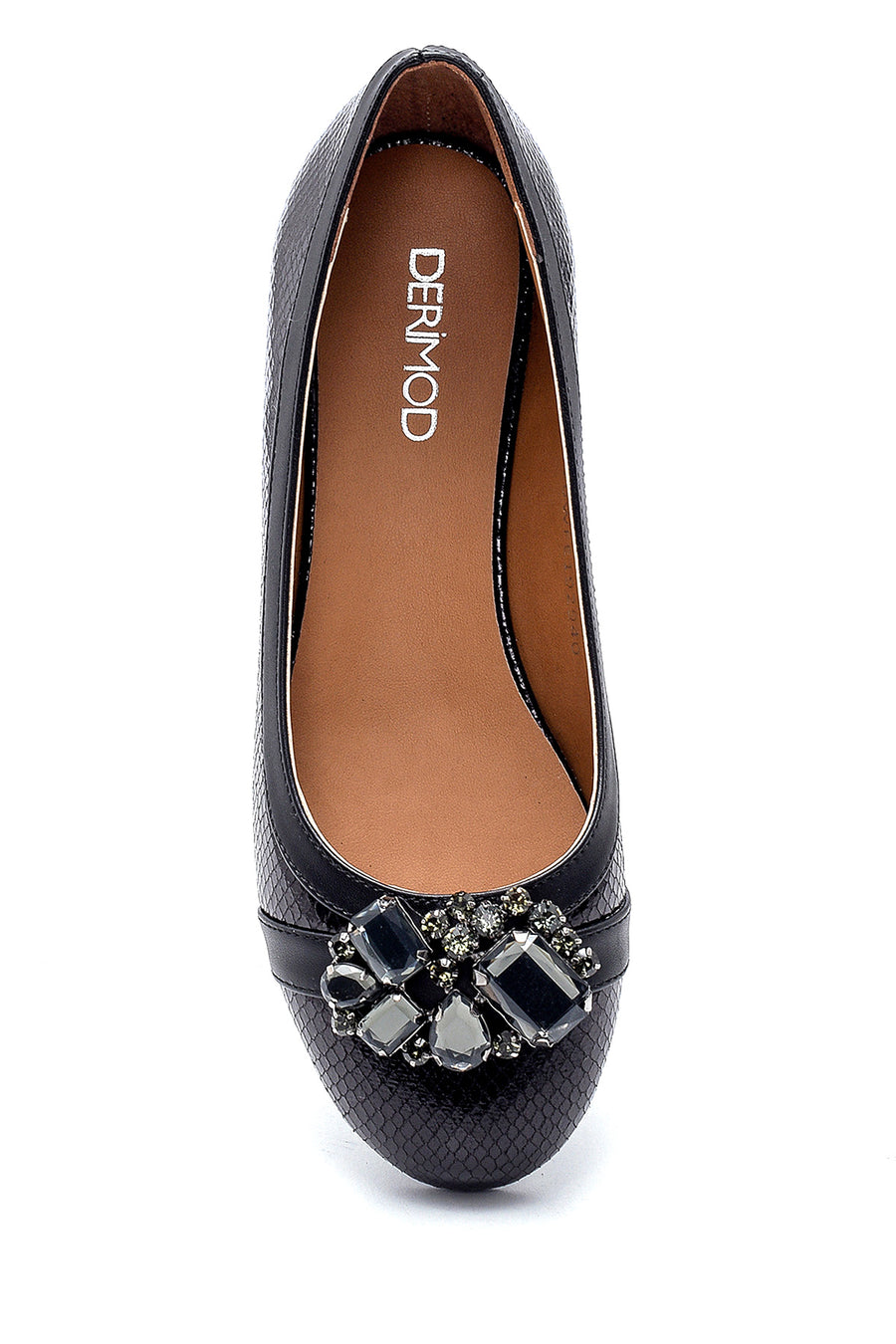 Women's Snakeskin Patterned Ballerinas with Stone Detail