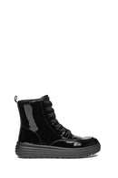 Geox Girls Black Phaolae Lace-Up Zipper Detailed Leather Combat Boots | Derimod