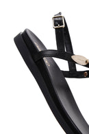 Women's Black Ankle Strap Flip Flop Leather Sandals | Derimod