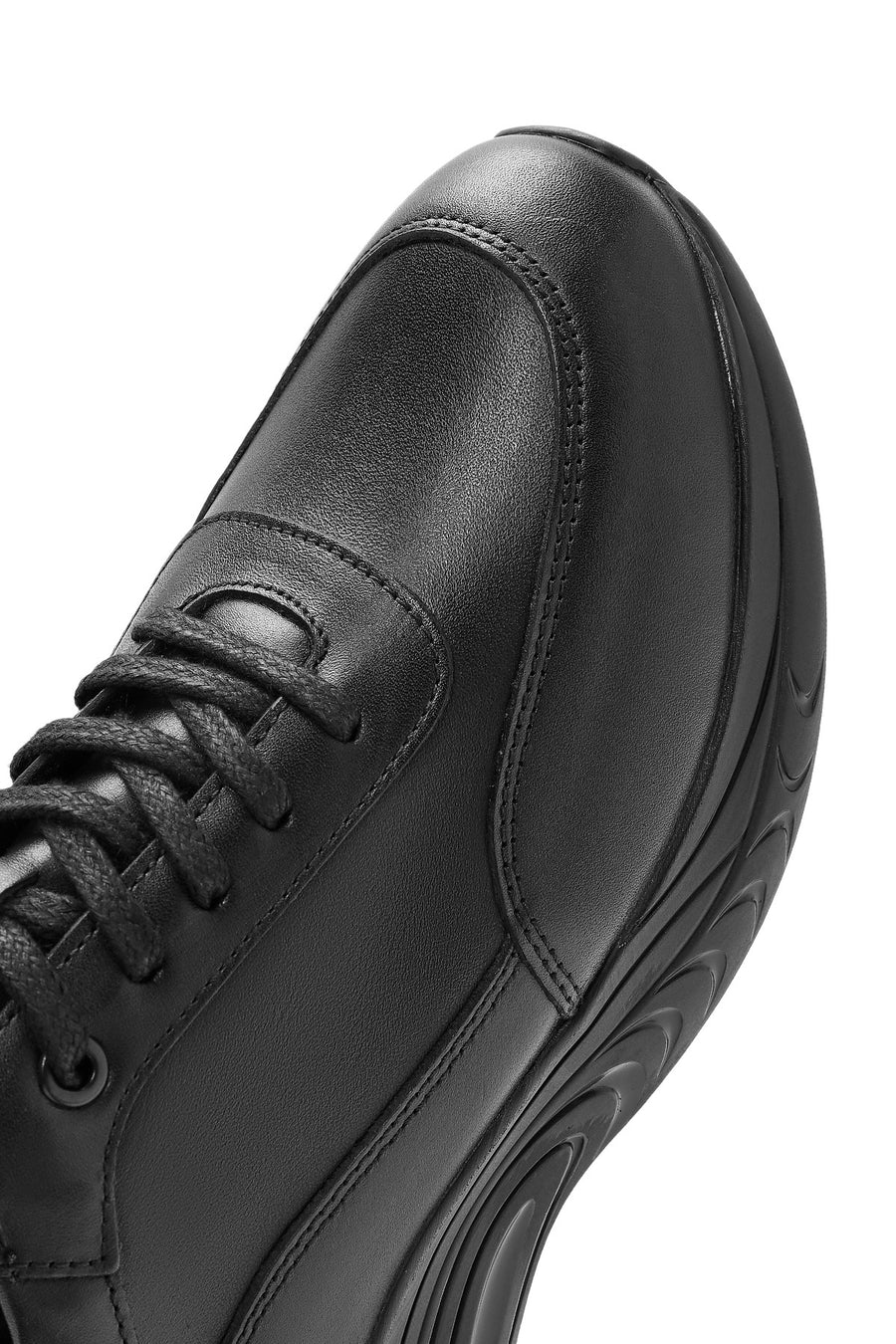 Erkek Siyah Bağcıklı Deri Sneaker
