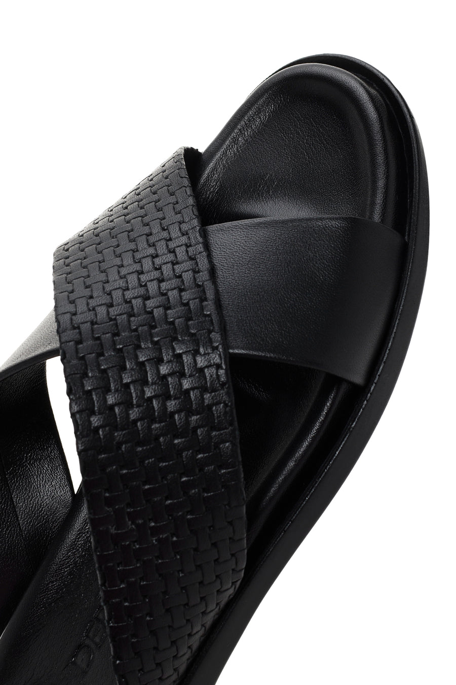 Men's Black Knitted Patterned Leather Slippers