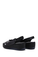 Women's Black Wedge Heeled Leather Comfort Sandals with Ankle Strap | Derimod