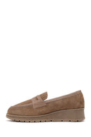 Woman Mink Wedge Heel Suede Comfort Loafer | Derimod