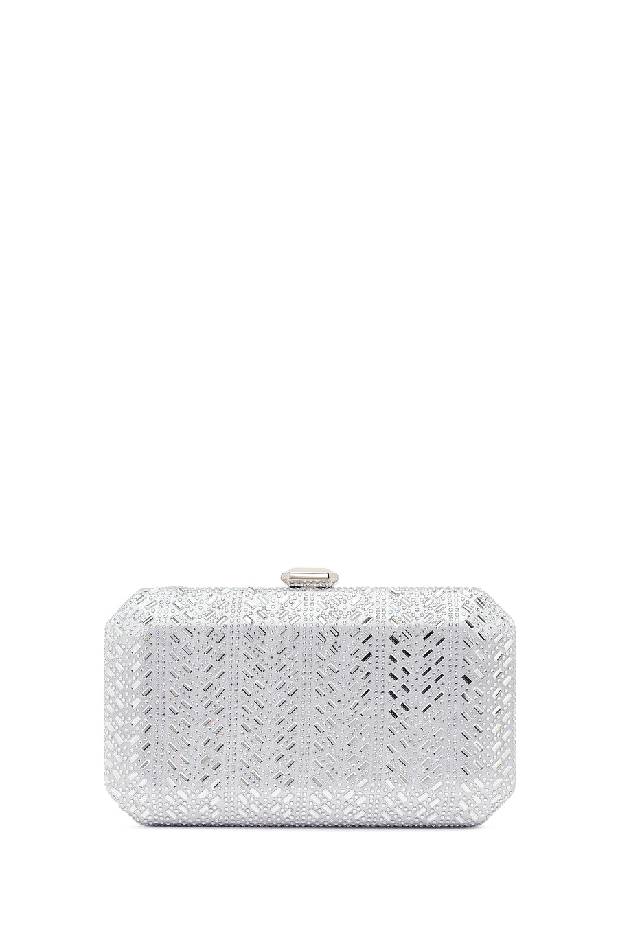 Woman Silver Long Chain Strap Stone-Embellished Mini Box Evening Bag