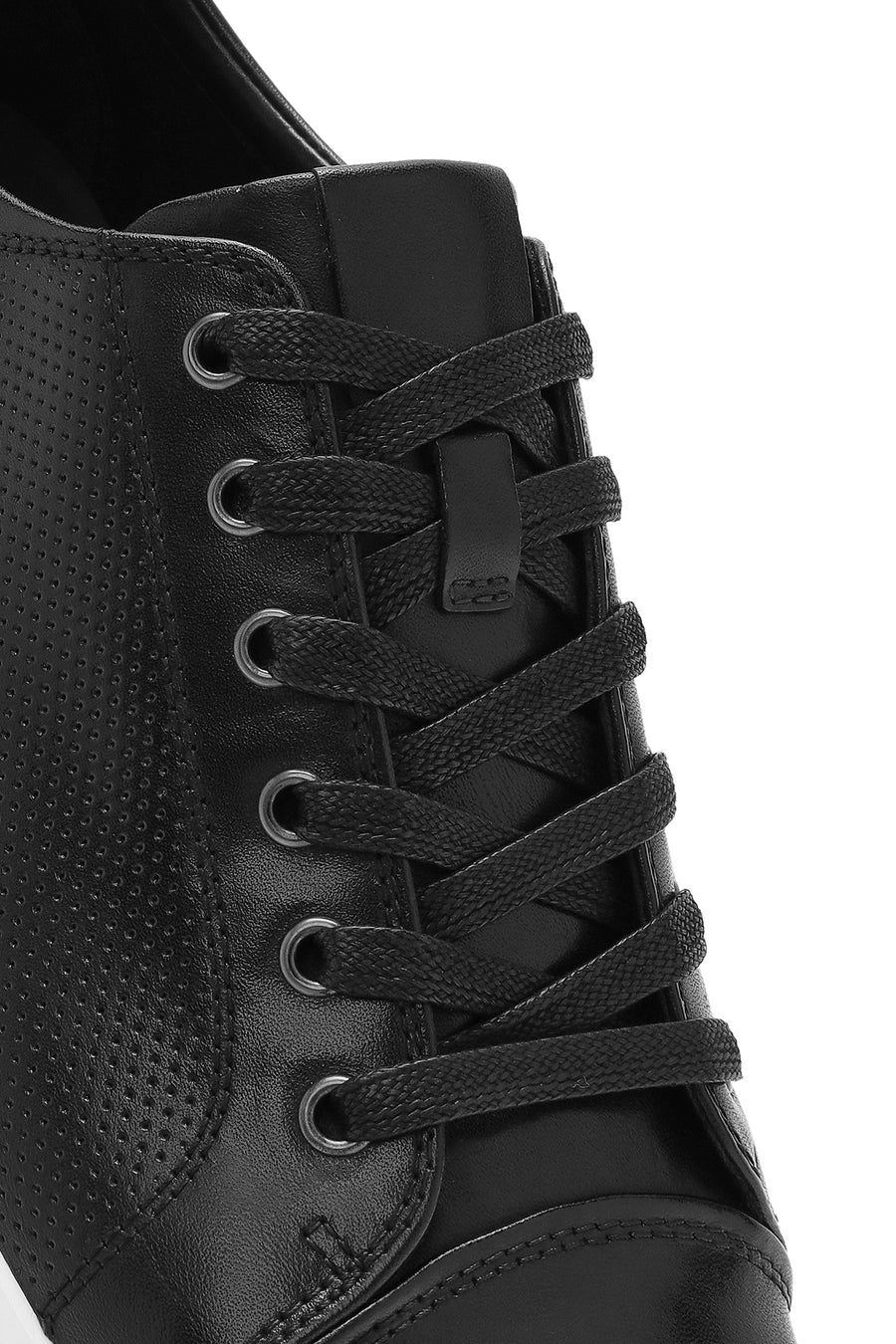 Erkek Siyah Bağcıklı Deri Sneaker