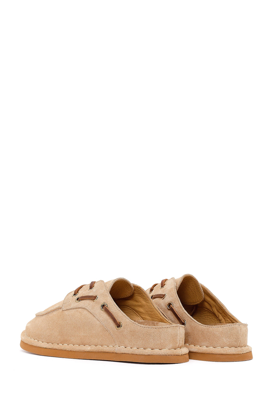 Women's Beige Suede Leather Slippers