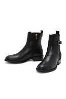 Women's Black Zippered Leather Boots | Derimod