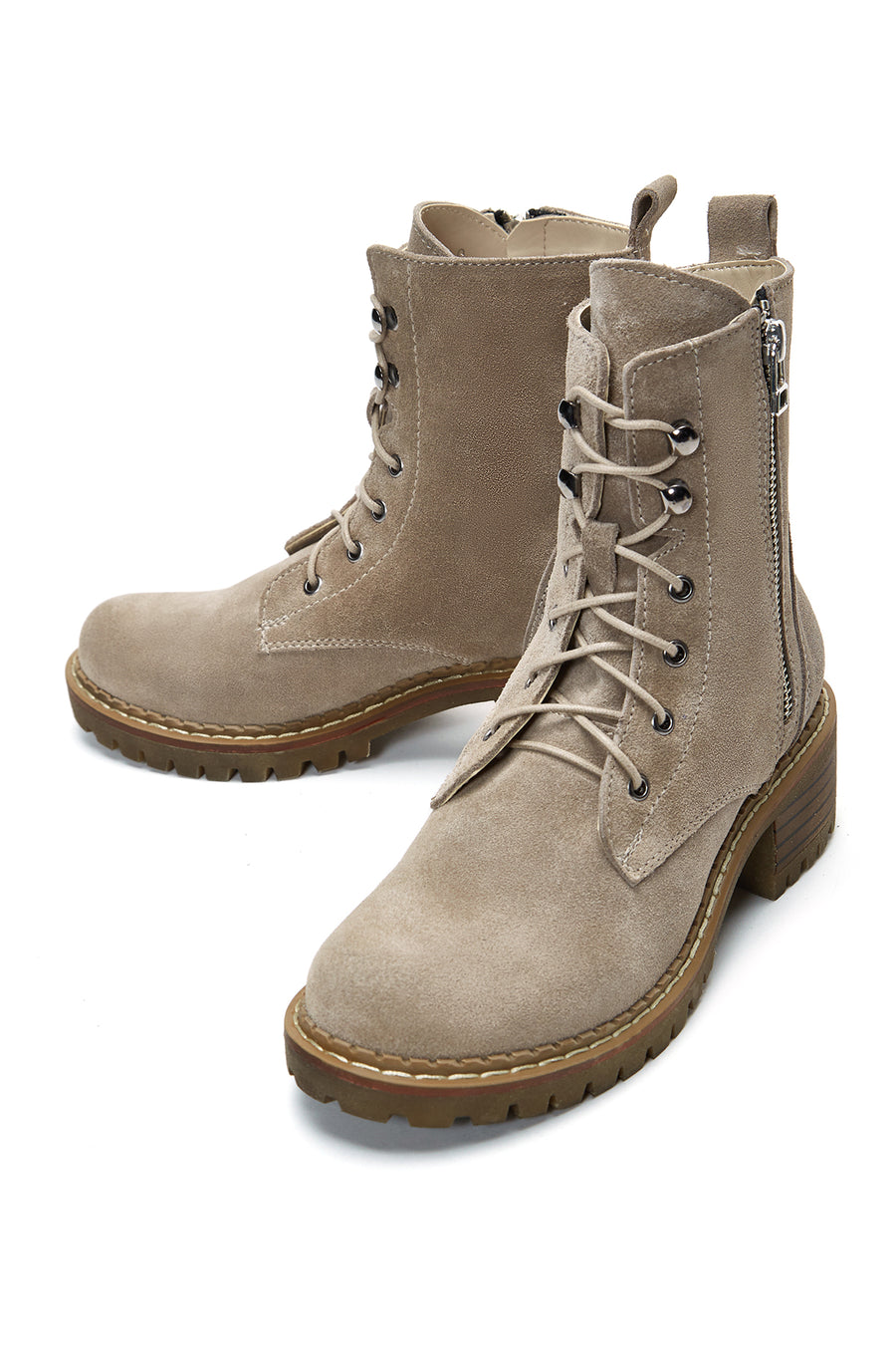 Women's Beige Suede Leather Heeled Boots
