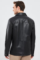 Eric Men's Black Shirt Style Leather Jacket | Derimod