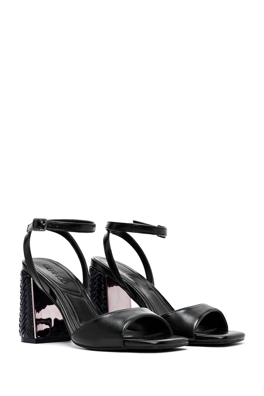 Women's Black Ankle Buckle High Thick Heel Sandals