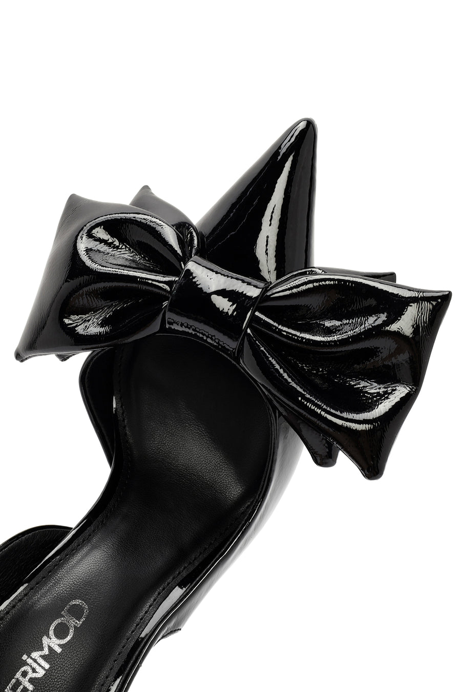 Women's Black Open Back Thin Heel Patent Leather Shoes