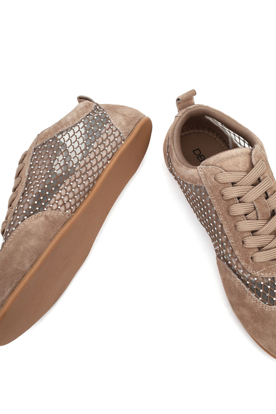 Women's Mink Lace-up Rhinestone Suede Leather Sneaker