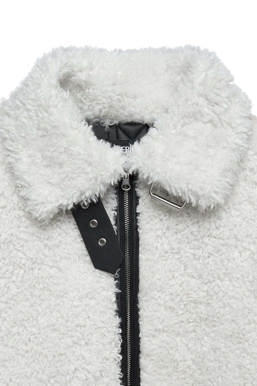 Meribel Women's White Black Stripe Detail Teddy Coat