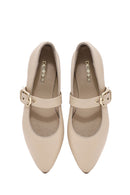 Women's Beige Buckled Leather Ballerinas | Derimod